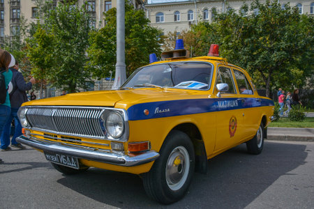 Russia, Moscow, May 17, 2017. Old soviet police car on exhibitionのeditorial素材