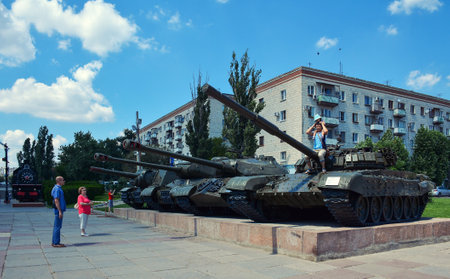 Russia, Volgograd, May 12, 2018 Exhibition of military equipment from the Second World Warのeditorial素材