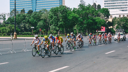 Baku, Azerbaijan, June 21, 2015.  1st European Games, Competitions of bicyclists, bicycle raceのeditorial素材