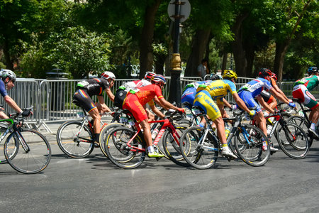 Baku, Azerbaijan, June 21, 2015.  1st European Games, Competitions of bicyclists, bicycle raceのeditorial素材
