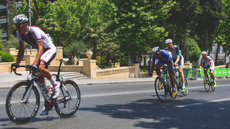 Baku, Azerbaijan, June 21, 2015.  1st European Games, Competitions of bicyclists, bicycle raceのeditorial素材
