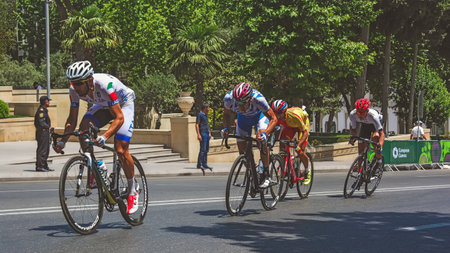 Baku, Azerbaijan, June 21, 2015.  1st European Games, Competitions of bicyclists, bicycle raceのeditorial素材
