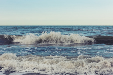 Powerful sea waves splash, natural background