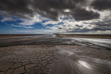 Mud volcano eruption, amazing natural phenomenonの写真素材