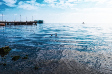 Sea pier, reflections in the water