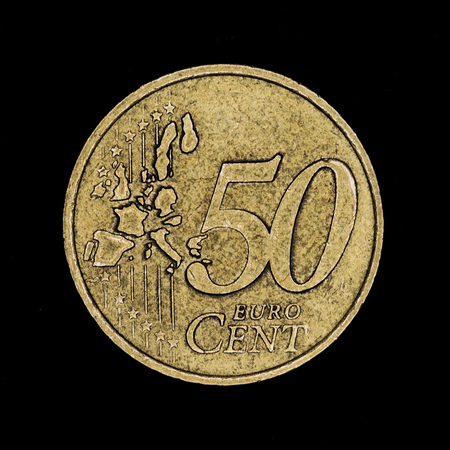 Half euro coin on blackの写真素材