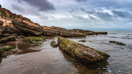 Cold sea in cloudy weatherの写真素材