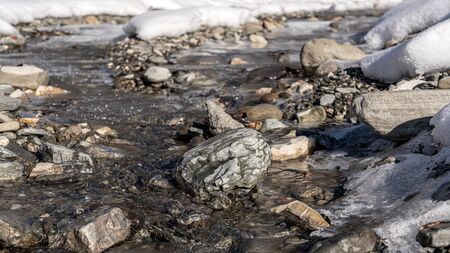 Channel of a frozen mountain river