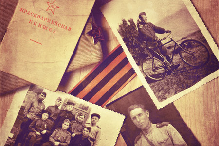 Old photos and army certificates of a soldier of the USSR army  during the Second World War. Victory...