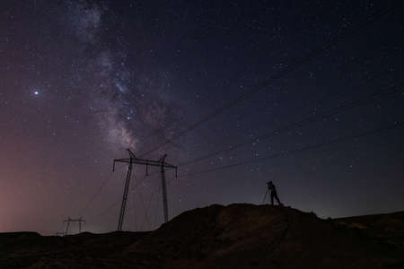 Nature photographer at night shoots the milky way galaxy