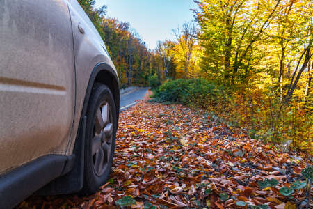 SUV on a mountain roadの写真素材
