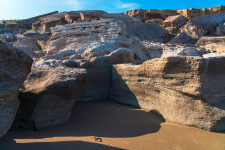 Fragments of rocks on the seashoreの写真素材