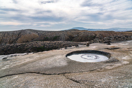 Large crater of mud volcanoの写真素材