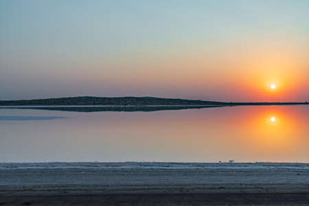 Salt lake at sunset timeの写真素材