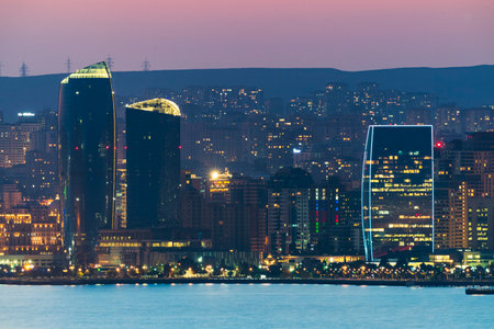 Night Baku city landscapeの写真素材