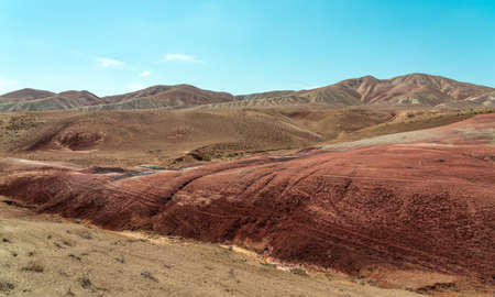Red sand mountains in the desert area of Azerbaijan