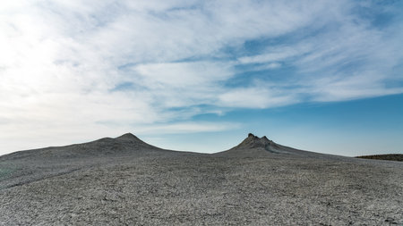 Mud volcano in mountains. Amazing natural phenomenon of the earthの写真素材