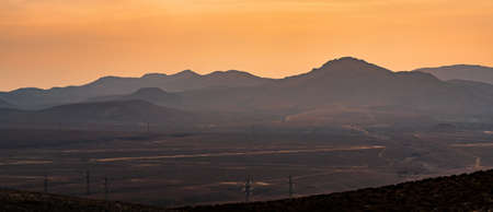 View of the mountain range at sunsetの写真素材