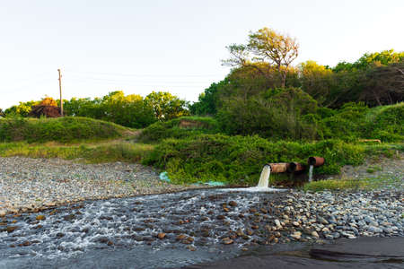Discharge of dirty waste water into the seaの写真素材