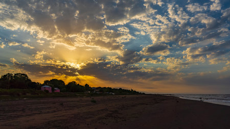 beautiful sunset on the sea coastの写真素材