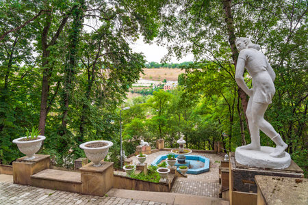 Old city park named after Nizami Ganjavi in the city of Qubaの写真素材