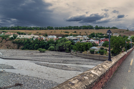 View of the village of Krasnaya Sloboda in northern Azerbaijanの写真素材