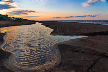 River bed at sunset timeの写真素材