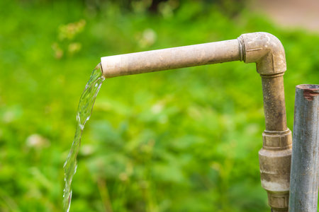 Water jet from a pipeの写真素材