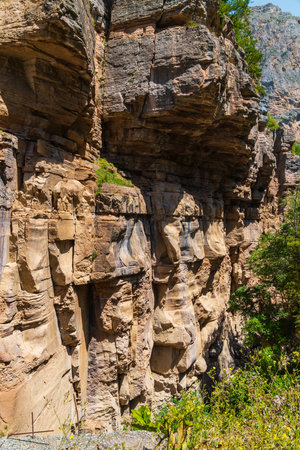 Sheer cliffs in the canyonの写真素材