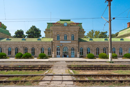 The ancient building of the railway station in Khachmaz cityのeditorial素材