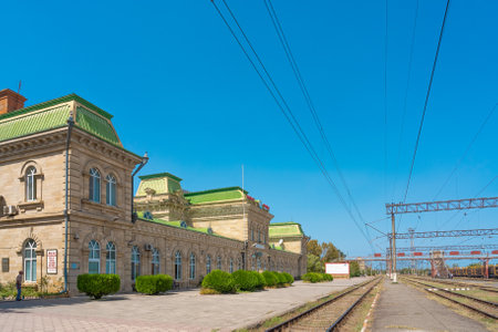 The ancient building of the railway station in Khachmaz cityのeditorial素材