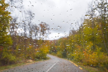 Car windshield in raindrops. selective focusの写真素材