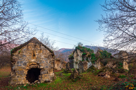 Ruins of the ancient Albanian complex of seven churches date back to the 4th-5th century. Gakh region of Azerbaijanの写真素材