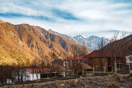 Hotel in the mountains at autumnの写真素材