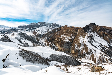 Panoramic view of Shahdag mountain in winter seasonの写真素材