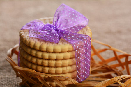 Cookies crackers tied with ribbonの写真素材