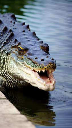 Crocodile in the water, close-up portrait.の素材