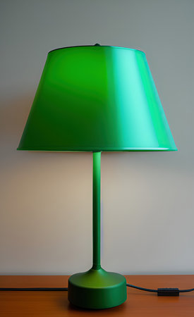 Green table lamp on the wooden floor in the living room at homeの素材