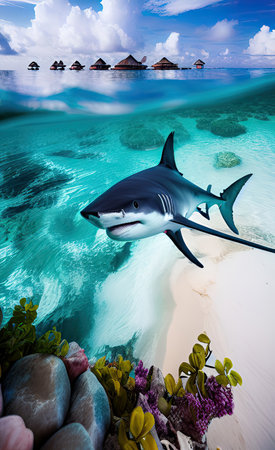 Picture shows a Caribbean reef shark at Seychelles, Maheの素材
