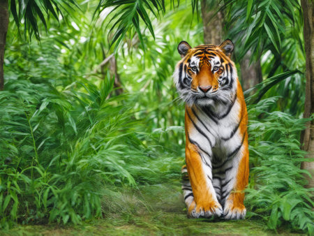 tiger sitting in the jungle and looking at the camera,3d renderingの素材