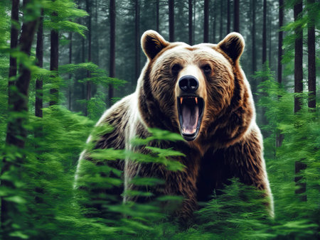 Grizzly bear in the forest. Wildlife scene. 3D renderingの素材