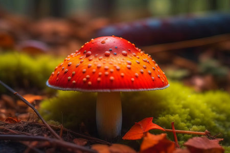 Amanita muscaria mushroom in the autumn forest, macroの素材