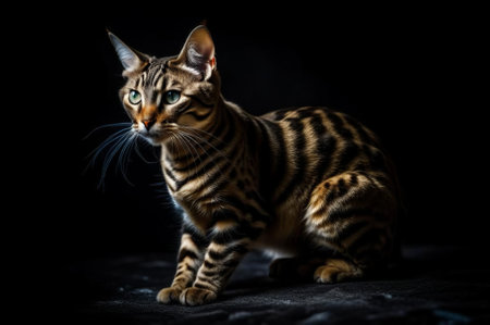 bengal cat on black background in studio photo. beautiful petの素材