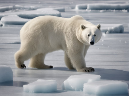Polar bear (Ursus maritimus) on the pack ice, north of Svalbard Arctic Norwayの素材