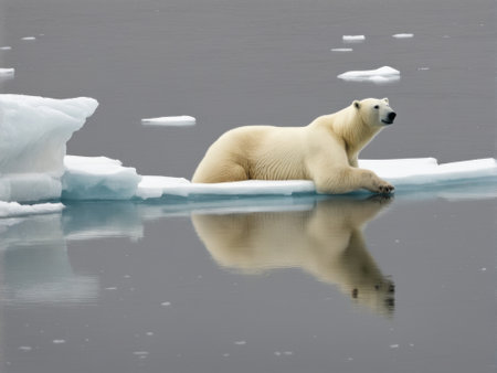 Polar bear (Ursus maritimus) on the pack ice, north of Svalbard Arctic Norwayの素材