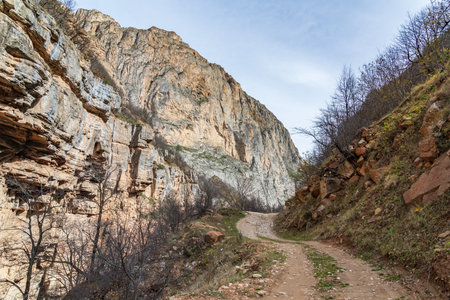 Dirt road in ancient canyon in northern Azerbaijanの写真素材