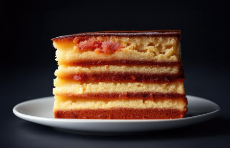 Cake with strawberry jam on a black background. Selective focus.の素材