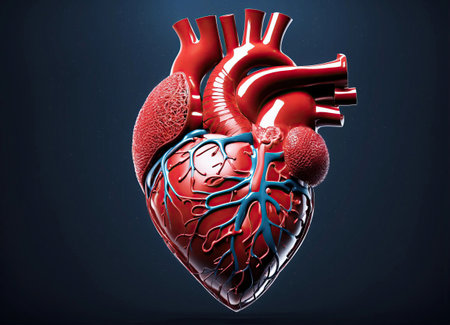 Human heart on a dark background. 3D illustration. High resolution.の素材