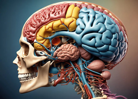 Human brain anatomy. 3D illustration. Human body with nervous systemの素材
