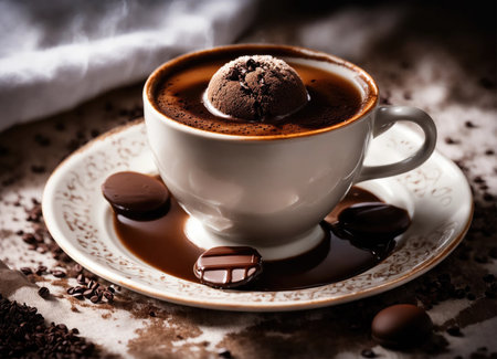 Cup of hot coffee with chocolate piecesの素材